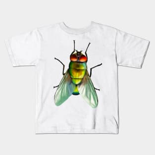 Your household fly. Can be annoying, but is surprisingly colourful. With beautiful metallic hues of green, gold and blue Kids T-Shirt